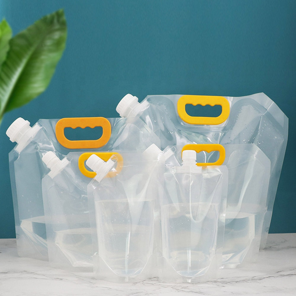 Transparent Collapsible Water Pouch with Spout – 1L, 2L, 5L, 10L Portable Travel Water Bag with Handle