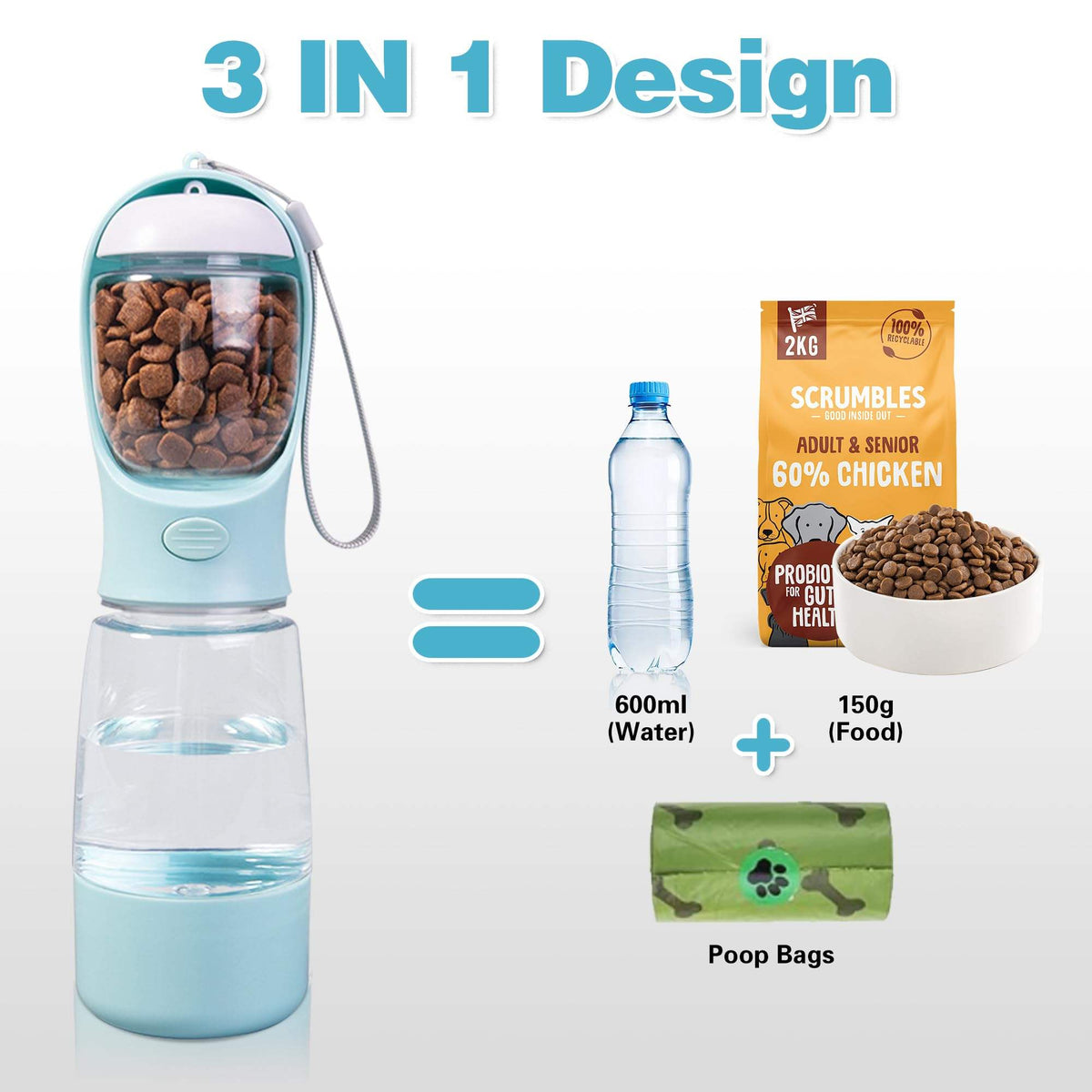 3-in-1 Outdoor Pet Water Bottle and Storage Container