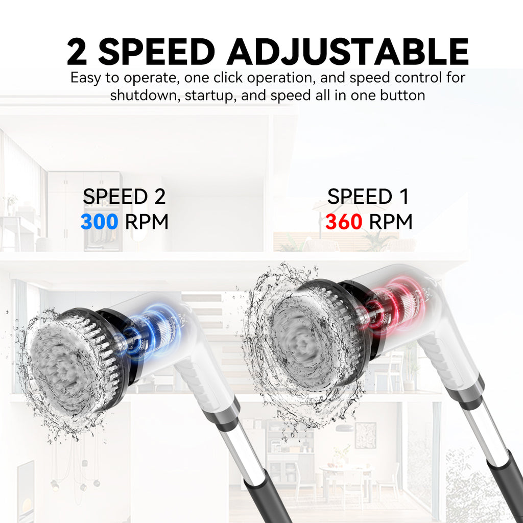 Cordless Rechargeable Electric Scrubber with Short Handle – Cleaning Brush Kit for Floors/Glass – Ideal Home Gift for Parents