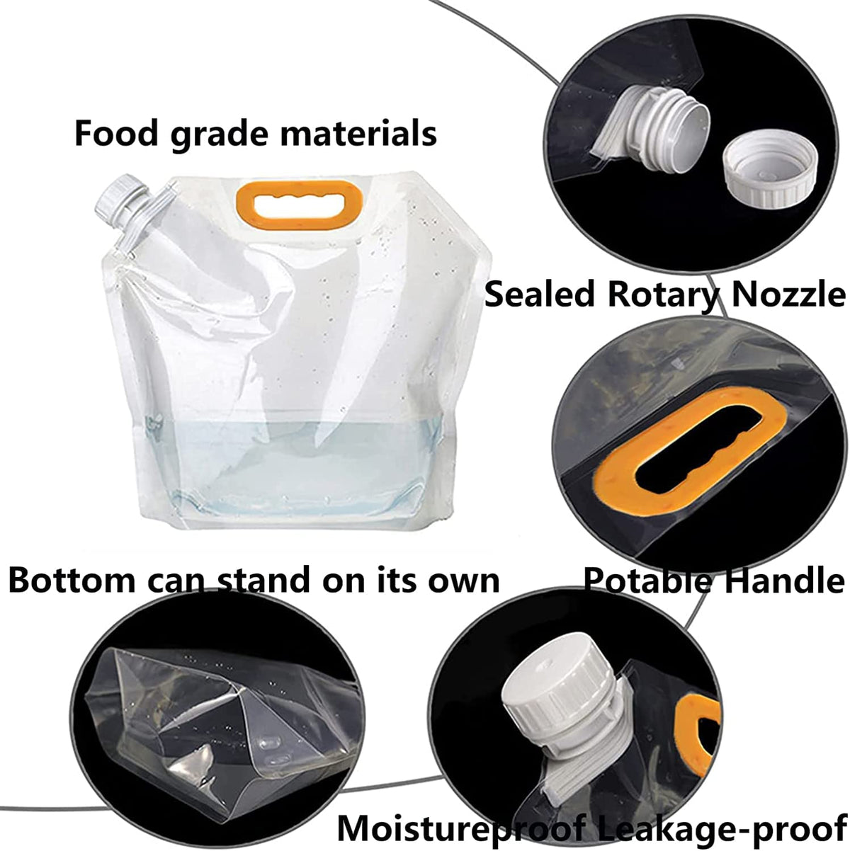 Transparent Collapsible Water Pouch with Spout – 1L, 2L, 5L, 10L Portable Travel Water Bag with Handle